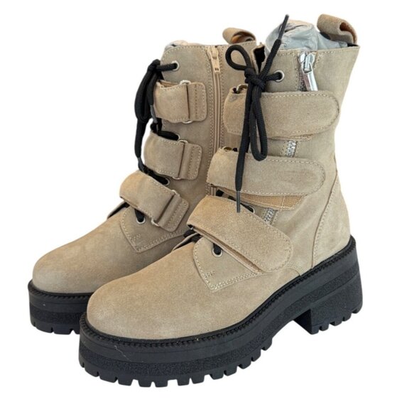 Free People Latte Beige Suede Emmett Lace Strap Up Boots Size 36/US 6 NWOB - Picture 6 of 7